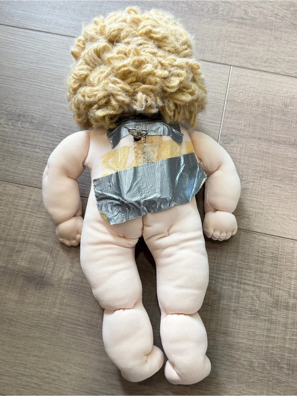 Vintage Cabbage Patch Boy Doll Blonde Curly Hair Blue Eyes Overalls Music Box